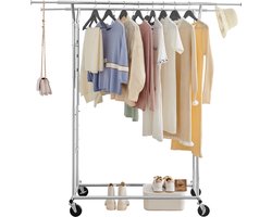O'DADDY® Kledingrek - Garderoberek - Dubbele stang - Uitschuifbaar en Verstelbaar - Stabiel Ontwerp - 110 kg Draagcapaciteit - Kledingstang - Metaal - Zilver