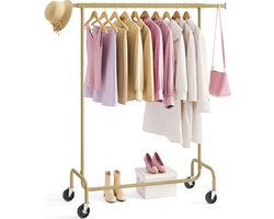 O'DADDY® Kledingrek - Kledingrek op Wieltjes - Kledingrek metaal - Kleding rek - Kledingrekken - Garderoberek - Kledingstang - Kledingrek goud - Uitschuifbare Kledingstang - Verstelbare Hangstang - Stabiel tot 130 kg - Goud