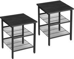 O'DADDY® Nachtkastjes set van 2 - Nachtkastjes Industrieel - Bijzettafel met Verstelbare Gaasplanken - 40 x 40 x 50 cm - Modern Zwart / Donkergrijs