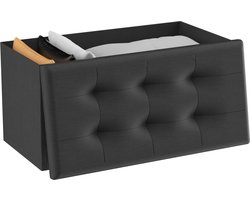 O'DADDY® Opbergbox - Zitbank Met Opbergruimte - Opbergbank - Opbergbak - Poef - Opbergdoos Met Deksel - Linnen & Katoen - 76 x 38 x 38 cm -Zwart