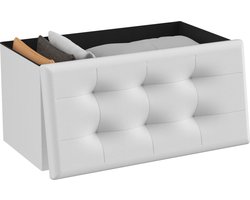 O'DADDY® Opbergbox - Zitbank Met Opbergruimte - Opbergbank - Opbergbak - Poef - Opbergdoos Met Deksel - Linnen & Katoen - Wit