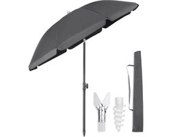 O’DADDY® Parasol Set – Kantelbaar & Verstelbaar – Waterdicht – UV-Bestendig – Met Grondboor & Draagtas – Strand, Tuin & Balkon – 180 cm – Donker Grijs