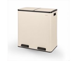 O'DADDY® Prullenbak – Afvalbak - Prullenbak 60 liter - Pedaalemmer – Vuilnisbak - Prullenbak 2 vakken - Prullenbak afvalscheiding – Afvalbak afvalscheiding - 2 Binnen emmers - Soft-Close - Inclusief 15 Afvalzakken - Beige
