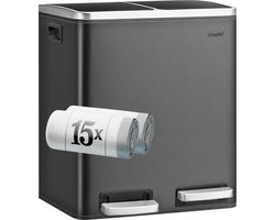 O'DADDY® Prullenbak Afvalscheiding - 30 Liter - Softclose Dubbele Vakken - Vuilnisbak - Afvalbak - Pedaalemmer - Prullenmand - Vuilnisbak - Vuilbak 2x 15L Capaciteit - Incl. Afvalzakken - Compact Design - Metaal - Zwart