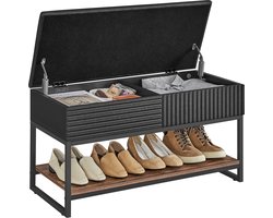 O'DADDY® Schoenenbank - Halbank - Zitbank Met Opbergruimte - Bankje - Halbankje Met Zitkussen - 80 x 35 x 46 cm - Zwart Metaal/Bruin Hout