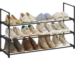 O'DADDY® Schoenenrek 3 Lagen - Schoenen rek - Schoenen opbergsysteem - Schoenenkast - Schoenenrekje - Schoenkast - Opbergrek voor 12 tot 15 Paar Schoenen - Zwart Metaal