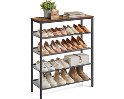 O'DADDY® Schoenenrek - 5 Laags - Schoenen Opbergsysteem - Schoenrek - Schoenenkast - Schoenkast - Industrieel Design - Bruin Hout - Zwart Metaal