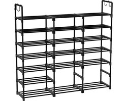 O'DADDY® Schoenenrek 7 Laags 3 Dubbel - Schoenenkast - Schoenen Opbergsysteem - Opbergrek - Schoenkast - Schoenrek - 24 Paar Schoenen - Zwart metaal