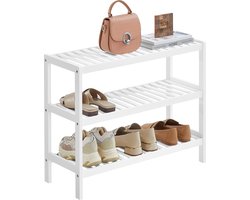 O'DADDY® Schoenenrek - Schoenenbank - Halbank - Schoenenkast - Schoenen Opbergsysteem - Schoenen kast - 3 Laags - Voor 12 Paar - Multifunctioneel Rek - Bamboe - Wit - 70 x 26 x 55 cm