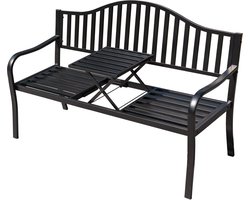 O'DADDY® Tuinbank met Inklapbare Tafel - Buitenbank - Weersbestendig Bankje - Tuinbankjes - Zitbank voor 2 of 3 Personen - 150 x 60 x 87 cm - Zwart Metaal