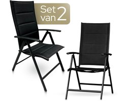 O'DADDY® Tuinstoelen set van 2 - Tuinstoel Verstelbaar - Inklapbaar Design - Klapstoel - Vouwstoel - Campingstoel - 7 Standen - Aluminium & Textiel - Zwart