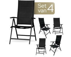 O'DADDY® Tuinstoelen set van 4 - Tuinstoel Verstelbaar - Inklapbaar Design - Klapstoel - Vouwstoel - Campingstoel - 7 Standen - Aluminium & Textiel - Zwart