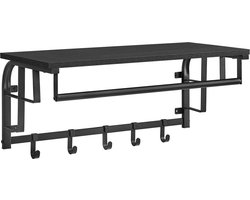 O'DADDY® Wandkapstok met 5 Haken - Kapstok Hangend - Kapstok met Plank en Kledingstang - 66x30x27 cm - Geschikt voor Muur / Wand - Zwart