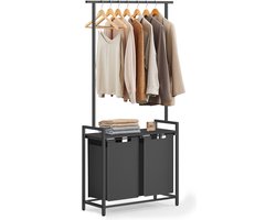 O'DADDY® Wasmand 2 vakken met Kledingstang - 92 Liter - Wassorteerder Uitschuifbaar - Was Organizer - Kledingrek - Laundry Basket - Wasmanden - Wasbox - Dubbele Wasmand - Donkergrijs