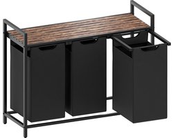 O'DADDY® Wasmand 3 vakken – wassorteerder - wasmanden - wasbox - wasmand bruin - wasmand - wasmanden bruin - 114 liter - 3 zakken - uitschuifbaar met plank - 92.5 x 33 x 71 cm
