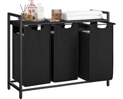 O'DADDY® Wasmand 3 vakken – wassorteerder - wasmanden - wasbox - wasmand zwart - wasmand - wasmanden zwart - 114 liter - 3 zakken - uitschuifbaar met plank - 92.5 x 33 x 71 cm