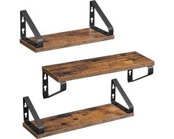 O'DADDY® Zwevende Planken - Wandplank - Vintage Design - Wandrek - Houten Planken voor Muur - Boekenplank - Wandplanken & -Rekken - 3 Stuks - Bruin Hout - Zwart Metaal