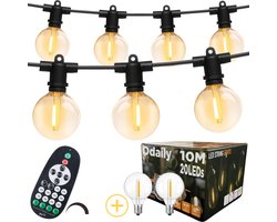 Odaily Lichtsnoer - 10 Meter - 20 LED Lampen G40 - Warm Wit Licht - Dimbaar - IP65 - Horeca Kwaliteit