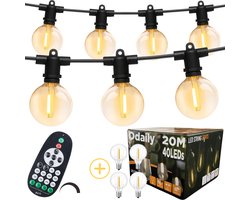 Odaily Lichtsnoer - 20 Meter - 40 LED Lampen G40 - Warm Wit Licht - Dimbaar - IP65 - Horeca Kwaliteit