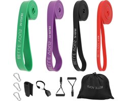 Oefenings-Weerstandsbanden en Draagtas - 4 Weerstand Niveaus - Kracht Training Rekken - Yoga Pilates - Huis Gym - Heren Dames - Fitness Workout Banden