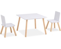 Oemmie Kindertafel met stoeltjes - Speeltafel - Kindertafel - Kindermeubels - - Kinderhoekmeubel - 2 Stoelen - Hout - Wit