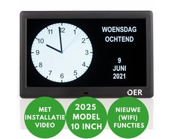 OER Dementieklok - Groot Scherm (10 Inch) - Kalenderklok voor Senioren - Automatische Wissel Zomer en Wintertijd - Digitaal & Analoog - Schrijf Eigen Meldingen/Alarmen - Extra Wifi Functies - Zwart