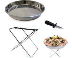 Oesterschaal – Oesterbord – Serveerschaal – Zeevruchten Schaal – Oesterset – Met Standaard en Oestermes – RVS - Ø34cm