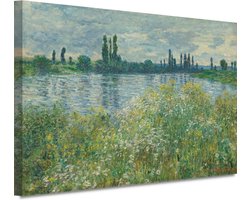 Oevers van de Seine, Vetheuil - Claude Monet wanddecoratie - Rivier schilderijen - Schilderijen canvas Oude Meesters - Muurdecoratie kinderkamer - Canvas keuken - Muur kunst 90x60 cm