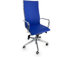 OFF LINE model VISTA - Executive bureaustoel in blauw kunstleer met verchroomd stalen armleuningen en rubberen wielen, 70x70x120 cm