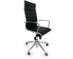 OFF LINE model VISTA - Executive bureaustoel in zwart kunstleer met verchroomd stalen armleuningen en rubberen wielen, 70x70x120 cm