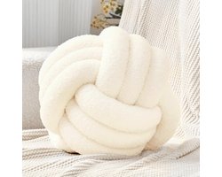 Off-white sierkussen met knoopversiering, een prachtig bankkussen, gemaakt van fluweel, rond sierkussen, geschikt voor kinderkamers, een geweldig cadeau, 22 cm in diameter.