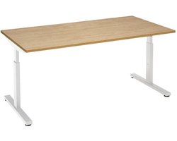 Offeco  Bureau Lobo  - Verstelbaar - Bureaus - Bureau - Kantoormeubels - Game bureau - height adjustable desk - Gaming desk - computertafel - Thuiswerken - 200x80cm - Wit - Midden eiken-- blad-  onderstel- x80