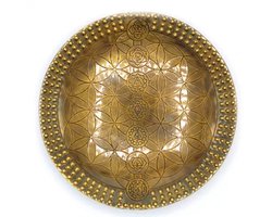 Offerschaal Levensbloem - Messing offerschaal met Chakra's - Altaar schaal Flower of Life 15cm.