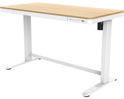 Office Hero® Regal Zit Sta Bureau Elektrische Hoogteverstelling - 120x60cm - 2 USB-Poorten - Wit Frame en Eiken Kunststof
