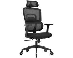 OfficeSense OS220 Ergonomische Bureaustoel - 2D Hoofdsteun - Mesh Rugleuning - Kantelbaar 3 Standen - Rubberen Wielen - 150 kg - Zwart