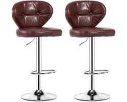 OFMOTRA Barkruk - Set Van 2 - Barstoel - 2 Stuks - met rugleuning en Voetsteun - 360° Draaibaar -20cm in hoogte verstelbaar - Keukenstoel - Industrieel - Bruin