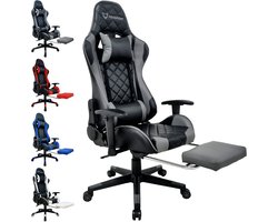 OFMOTRA Game stoel -Ergonomische - Gaming stoel- Bureaustoel - Incl. kantelfunctie tot 180°, 3D-verstelbare armleuningen, lendensteun & hoofdsteun - Met Voetsteun - hoogte en helling verstelbaar - Draaistoel -Grijs