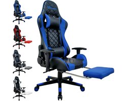 OFMOTRA Game stoel -Ergonomische - Gaming stoel- Bureaustoel - Incl. kantelfunctie tot 180°, 3D-verstelbare armleuningen, lendensteun & hoofdsteun - Met Voetsteun - hoogte en helling verstelbaar - Draaistoel -Blauw