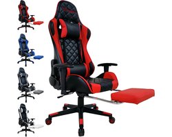 OFMOTRA Game stoel -Ergonomische - Gaming stoel- Bureaustoel - Incl. kantelfunctie tot 180°, 3D-verstelbare armleuningen, lendensteun & hoofdsteun - Met Voetsteun - hoogte en helling verstelbaar - Draaistoel -Rood