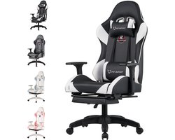 OFMOTRA Gamestoel - Ergonomisch - Gaming Stoel - Bureaustoel - Gaming Chair mit 90°-155° Rugleuning- Verstelbaar - Met Hoofdkussen - Gaming Stoel Met Voetsteun - Max Gewicht 125 kg - Zwart - Troon van de zwarte edelsteen