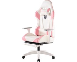 OFMOTRA Gamestoel - Ergonomisch - Gaming Stoel - Bureaustoel - Gaming Chair mit 90°-155° Rugleuning- Verstelbaar - Met Hoofdkussen - Gaming Stoel Met Voetsteun - Max Gewicht 200 kg - Roze - Troon van rozen