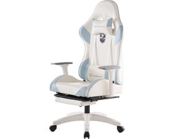 OFMOTRA Gamestoel - Ergonomisch - Gaming Stoel - Bureaustoel - Gaming Chair mit 90°-155° Rugleuning- Verstelbaar - Met Hoofdkussen - Gaming Stoel Met Voetsteun - Max Gewicht 125 kg - Blauw - De troon van ijs