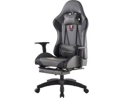 OFMOTRA Gamestoel - Ergonomisch - Gaming Stoel - Bureaustoel - Gaming Chair mit 90°-155° Rugleuning- Verstelbaar - Met Hoofdkussen - Gaming Stoel Met Voetsteun - Max Gewicht 125 kg - Grijs - De Nachttroon
