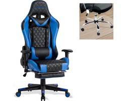 OFMOTRA Gamestoel - Gaming stoel- 90°-170° Rugleuning - Racing Style - Maximale Belastbaarheid 150kg - Met Voetsteun - Met vloerbeschermingsmat - Blauw
