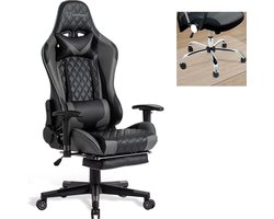 OFMOTRA Gamestoel - Gaming stoel- 90°-170° Rugleuning - Racing Style - Maximale Belastbaarheid 150kg - Met Voetsteun - Met vloerbeschermingsmat - Grijs