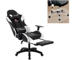 OFMOTRA-Gamestoel-Gaming stoel-hoogteverstelbare gaming stoel-verstelbare armleuningen-met pedaal-met lumbale kussen-hoofdsteun-met vloermat-ondersteuning 200KG-zwart