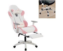 OFMOTRA-Gamestoel-Gaming stoel-hoogteverstelbare gaming stoel-verstelbare armleuningen-met pedaal-met lumbale kussen-hoofdsteun-met vloermat-ondersteuning 200KG-Roze