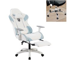 OFMOTRA-Gamestoel-Gaming stoel-hoogteverstelbare gaming stoel-verstelbare armleuningen-met pedaal-met lumbale kussen-hoofdsteun-met vloermat-ondersteuning 200KG-blauw