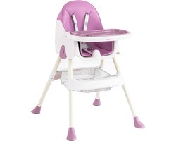 OFMOTRA Kinderstoel 3 in 1 - Inklapbare Eetstoel - Kinderzetel - met opbergmand - Verstelbaar Baby Stoel - Peuterstoel - 5-punts Gordel - Uitneembaar lederen kussen - Meegroei Stoel - Purper