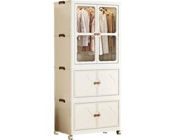 OFMOTRA Kledingkast - Garderobekast - Kleerkast Opvouwbaar - Kledingkasten Slaapkamer - 167 x 75 x 45cm - Kunststof - Vouwbare Kast met 10 kledingstang - Wit